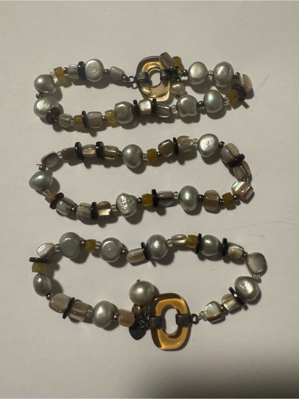Silpada Silver Pearl and Amber Accent Stretch Bracelet Set